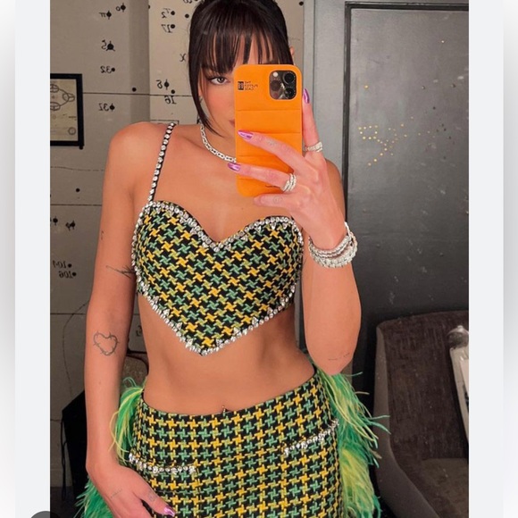 AREA NYC ✨GREEN TWEED CRYSTAL HEART TOP - Picture 4 of 15